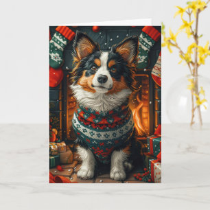 Finse Lapphund Hond Met Kerstcadeau Open haard Kaart