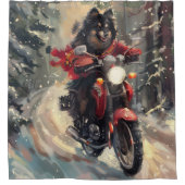 Finse Lapphund Hond Rijden Motorfiets Kerstmis Douchegordijn (Voorkant)
