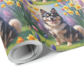 Finse Lapphund Hond Spring Bloemen Schilderen Cadeaupapier (Rol Hoek)