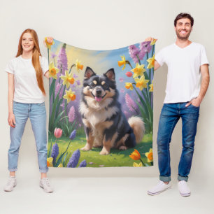 Finse Lapphund Hond Spring Bloemen Schilderen Fleece Deken