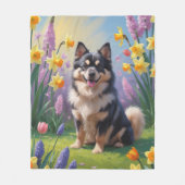 Finse Lapphund Hond Spring Bloemen Schilderen Fleece Deken (Voorkant)