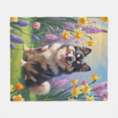 Finse Lapphund Hond Spring Bloemen Schilderen Fleece Deken (Voorkant (Horizontaal))