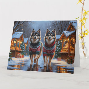 Finse Lapphund Honden Kerstmis Sneeuw Vakantie Kaart