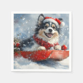 Finse Lapphund in slee Let it Snow Kerstmis Servet (Voorkant)