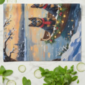 Finse Lapphund Kerstboot Vakantie Theedoek (Gevouwen)