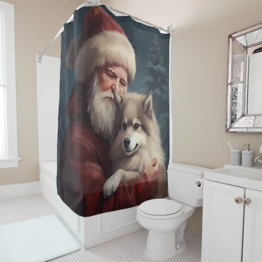 Finse Lapphund Sinterklaas Feestelijke Kerstmis Douchegordijn (In situ)
