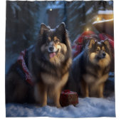 Finse Lapphund Sneeuwslee Kerst Decor Douchegordijn (Voorkant)