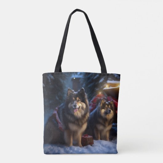 Finse Lapphund Sneeuwslee Kerst Decor Draagtas (Achterkant)