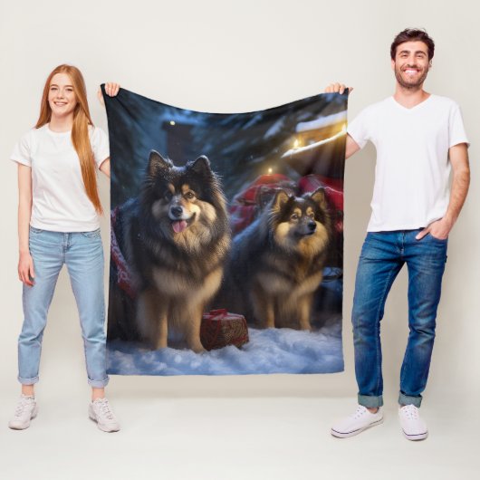 Finse Lapphund Sneeuwslee Kerst Decor Fleece Deken (In situ)