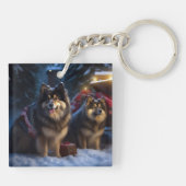 Finse Lapphund Sneeuwslee Kerst Decor Sleutelhanger (Achterkant)