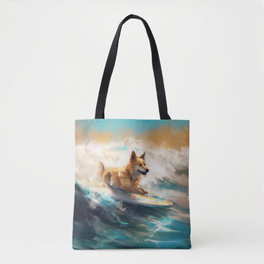 Finse Lapphund strand surfen schilderij Draagtas (Voorkant)