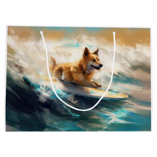 Finse Lapphund strand surfen schilderij Groot Cadeauzakje (Achterkant)