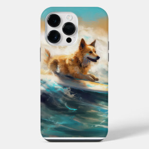 Finse Lapphund strand surfen schilderij iPhone 14 Pro Max Hoesje