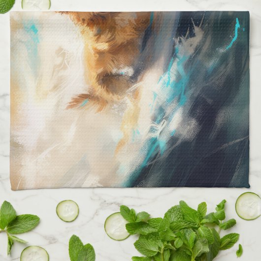 Finse Lapphund strand surfen schilderij Theedoek (Gevouwen)