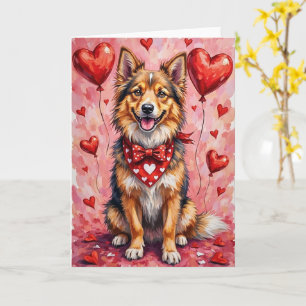 Finse Lapphund Valentijnshond Zit met Harten Kaart