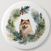 Finse schort kerst krans feestelijke pup ronde button 6,0 cm (Voorkant)