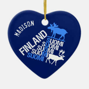 Finse siernaam Moose & Reindeer Keramisch Ornament
