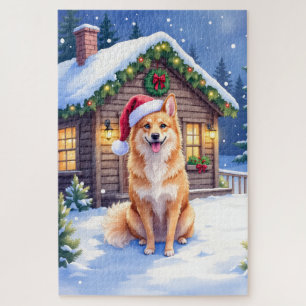 Finse Spits Sneeuwcabine Kerstman Hoed Kerst Kunst Legpuzzel