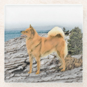 Finse spitz bij Seashore-schilderij - Dog Art Glazen Onderzetter