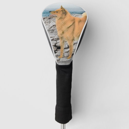 Finse spitz bij Seashore-schilderij - Dog Art Golfheadcover (Voorkant)