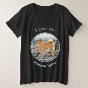 Finse spitz bij Seashore-schilderij - Dog Art Grote Maat T-shirt