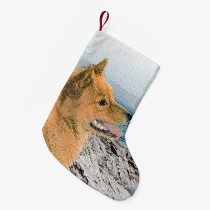 Finse spitz bij Seashore-schilderij - Dog Art Kleine Kerstsok