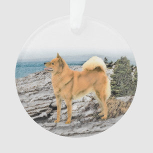 Finse spitz bij Seashore-schilderij - Dog Art Ornament