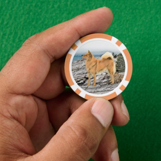 Finse spitz bij Seashore-schilderij - Dog Art Poker Chips (Hand)