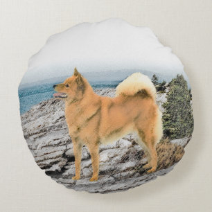 Finse spitz bij Seashore-schilderij - Dog Art Rond Kussen