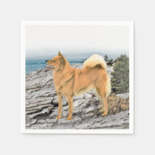 Finse spitz bij Seashore-schilderij - Dog Art Servet