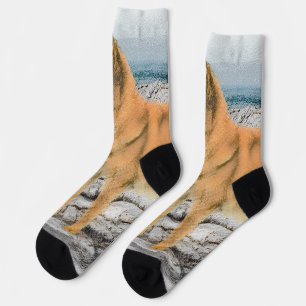Finse spitz bij Seashore-schilderij - Dog Art Sokken