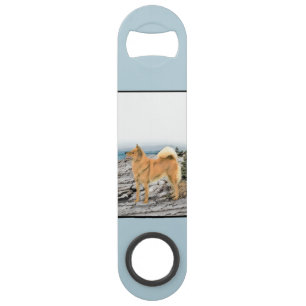 Finse spitz bij Seashore-schilderij - Dog Art Speed Flessenopener