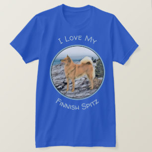Finse spitz bij Seashore-schilderij - Dog Art T-shirt