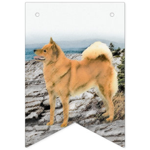 Finse spitz bij Seashore-schilderij - Dog Art Vlaggetjes