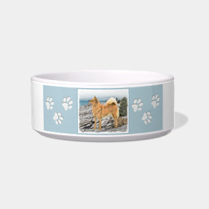 Finse spitz bij Seashore-schilderij - Dog Art Voerbakje