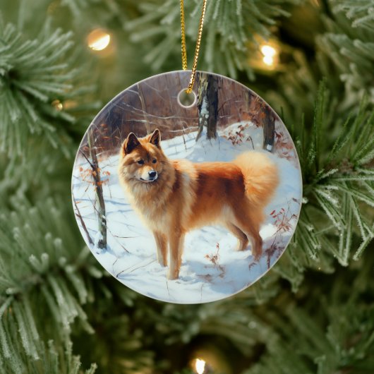 Finse Spitz liet het sneeuwen Kerstmis Keramisch Ornament (Boom)