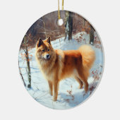 Finse Spitz liet het sneeuwen Kerstmis Keramisch Ornament (Links)