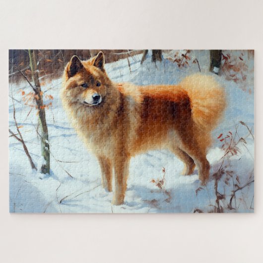 Finse Spitz liet het sneeuwen Kerstmis Legpuzzel (Horizontaal)