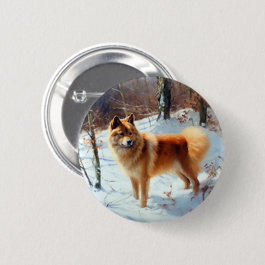 Finse Spitz liet het sneeuwen Kerstmis Ronde Button 5,7 Cm (Voorkant /achterkant)