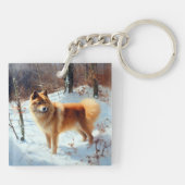 Finse Spitz liet het sneeuwen Kerstmis Sleutelhanger (Achterkant)
