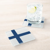 Finse vlag glazen onderzetter (Schuin)