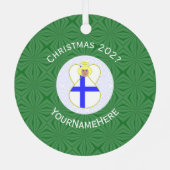 Finse vlag kerstengelennaam Jaar Metalen Ornament (Achterkant)