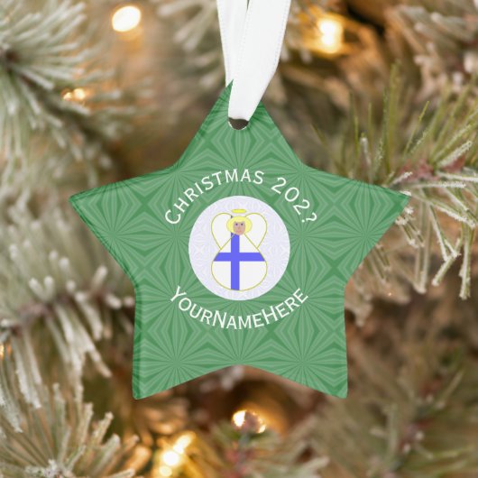 Finse vlag Kerstmis Naam Jaar Star Ornament (Boom)