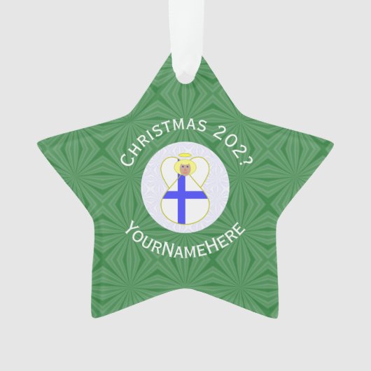 Finse vlag Kerstmis Naam Jaar Star Ornament (voorkant)