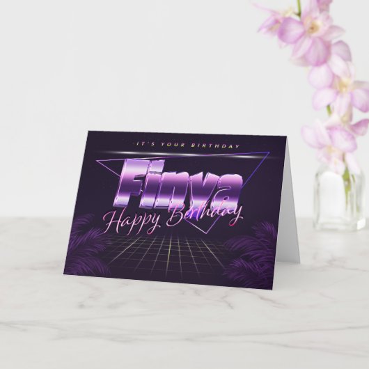 Finya prénom carte rétro lilas anniversaire (Orchidée)
