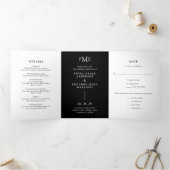 Fiona Black Bold Monogram Moderne bruiloft Drieluik Uitnodiging (Binnen)