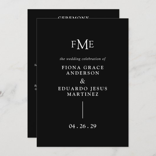 Fiona Black Bold Monogram Moderne bruiloft Programma (Voorkant / Achterkant)