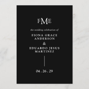 Fiona Black Bold Monogram Moderne bruiloft Programma