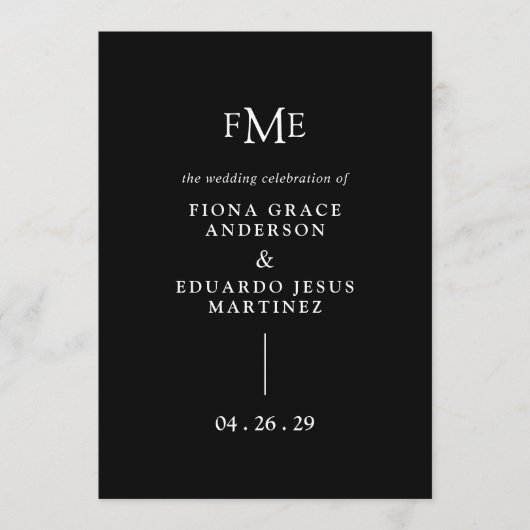 Fiona Black Bold Monogram Moderne bruiloft Programma (Voorkant)