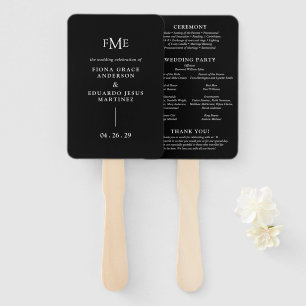 Fiona Black Krachtig Monogram Modern Trouwfeest Handwaaier